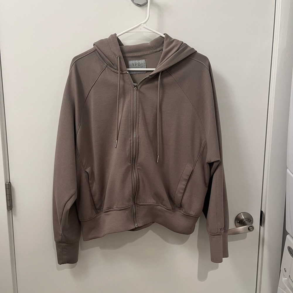 Tan Zip-Up Cropped Hoodie